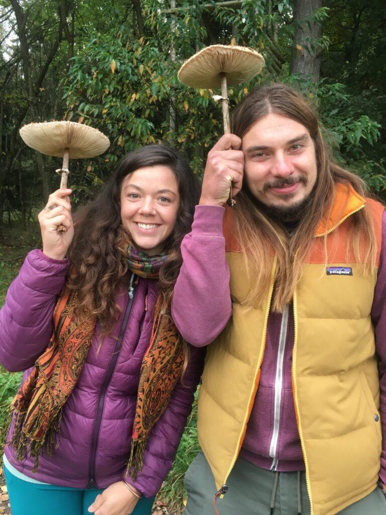 Small business owners in the forest with mushrooms