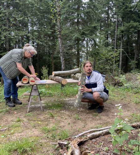 Mathias explaining about mushroom growing.
